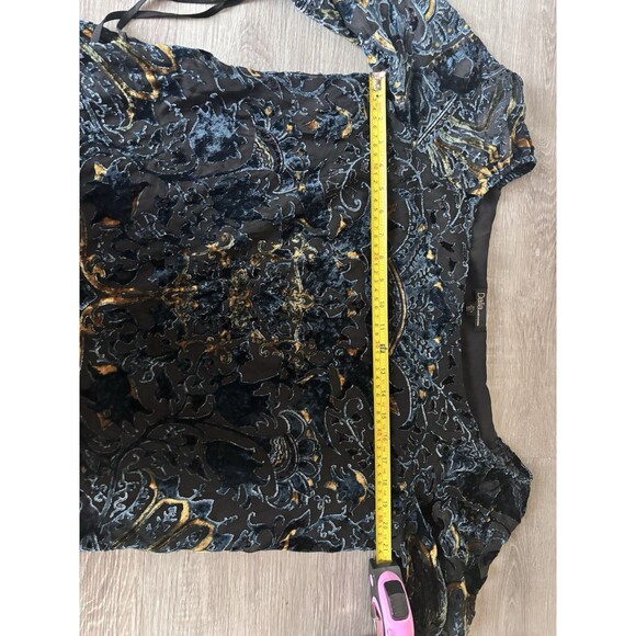 Off Shoulder Burnout Velvet Witchy Whimsigoth Gypsy Boho Top Black Blue Gold L - Picture 8 of 11